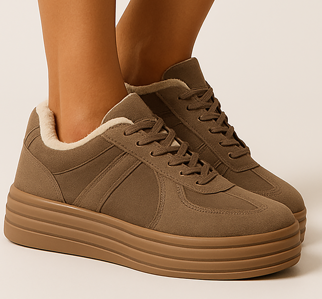 BRĄZOWE SNEAKERSY OCIEPLANE BOTKI EKOSKÓRA ROZA 2