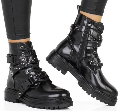 CZARNE TRAPERY BOTKI OCIEPLANE WORKERY Z DŻETAMI