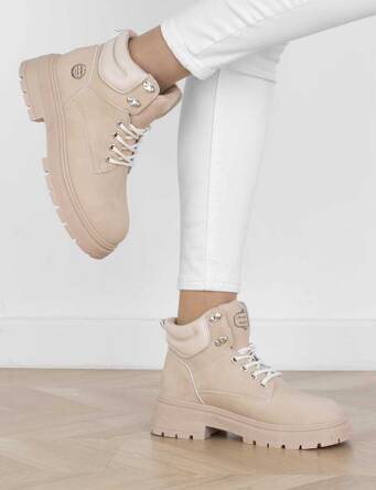 BEŻOWE BOTKI OCIEPLANE TRAPERY SZNUROWANE BINI
