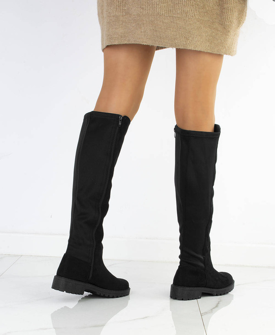 CZARNE ZAMSZOWE KOZAKI ZA KOLANO OFICERKI 6