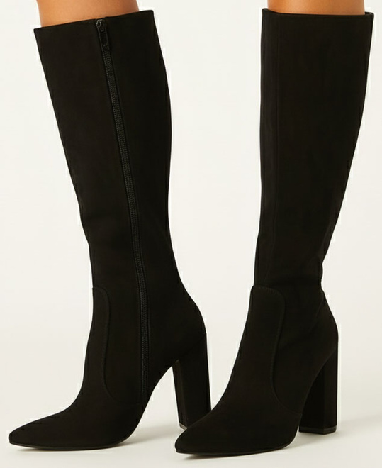 CZARNE DAMSKIE ZAMSZOWE KOZAKI NA OBCASIE ZAMEK LUSTRIA 4