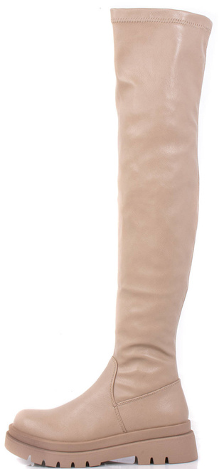 KHAKI SKÓRZANE KOZAKI ZA KOLANO DORIA 3