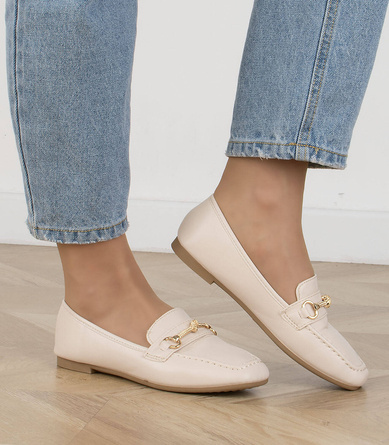 BEŻOWE MOKASYNY WSUWANE SKÓRZANE PÓŁBUTY DAMSKIE SELENA