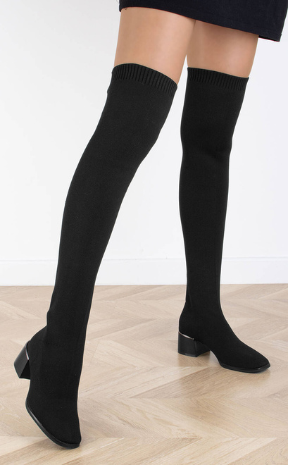 DAMSKIE CZARNE KOZAKI NA SŁUPKU ELASTYCZNA CHOLEWKA PRIM 5