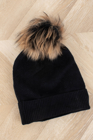 CZARNA CZAPKA Z POMPONEM JESIENNA ZIMOWA