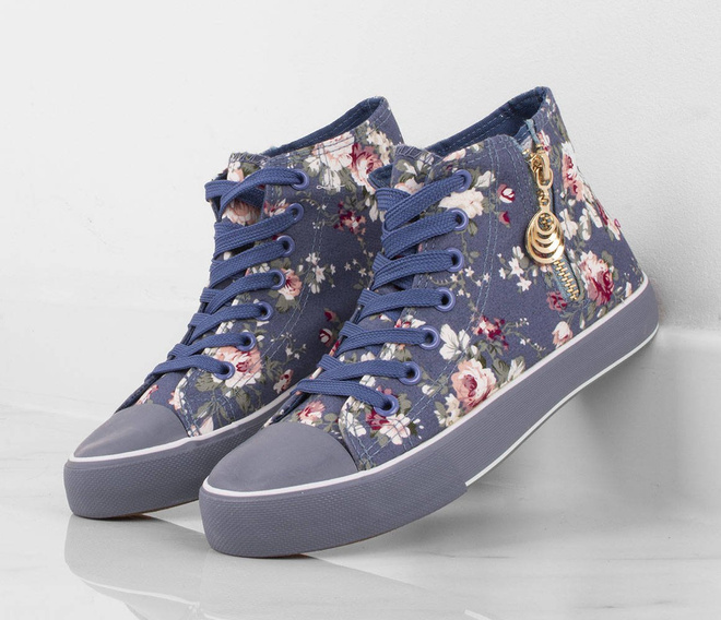 NIEBIESKIE TRAMPKI WYSOKIE W KWIATY BONIE 3