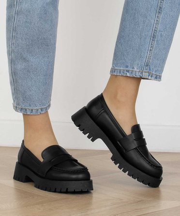 CZARNE MOKASYNY KLASYCZNE WSUWANE NA PLATFORMIE BLAIR