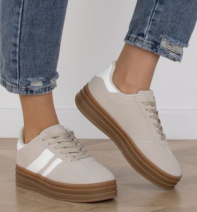 BEŻOWE TRAMPKI SNEAKERSY NA PLATFORMIE CUTES