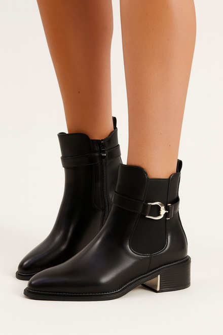 CZARNE OCIEPLANE DAMSKIE BOTKI NA NISKIM OBCASIE SKÓRZANE ZEVIRA