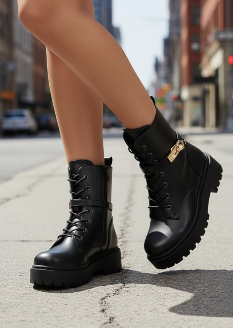 CZARNE BOTKI  DAMSKIE OCIEPLANE TRAPERY NA PLATFORMIE ESTERI