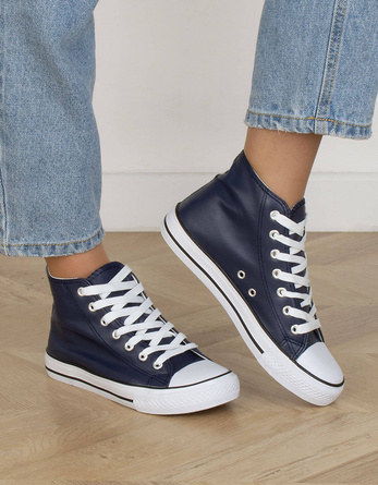 TRAMPKI GRANATOWE DAMSKIE SKÓRZANE WYSOKIE MANA