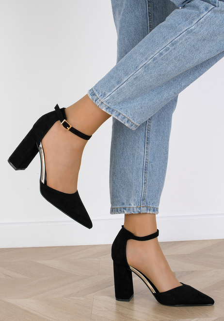 CZARNE DAMSKIE ZAMSZOWE CZÓŁENKA NA SŁUPKU NATALIA