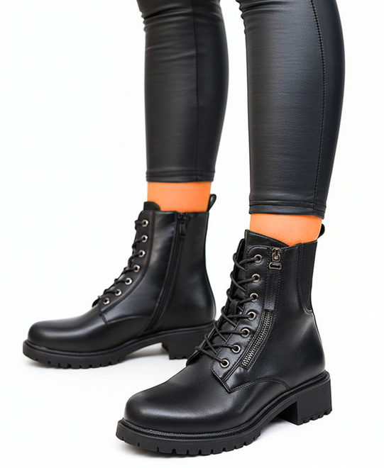 CZARNE SKÓRZANE DAMSKIE BOTKI OCIEPLANE GLANY ZAMEK ELOISA 2