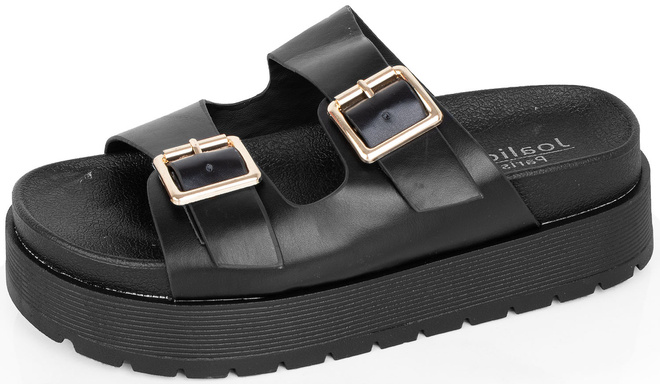 CZARNE KLAPKI KLAMRA SKÓRZANE GRUBA PODESZWA IMELDA 3