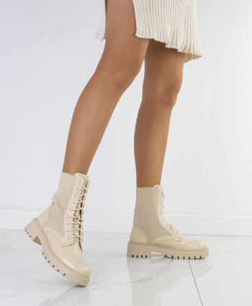 BEŻOWE BOTKI GLANY TRAPERY PLATFORMA MARCY