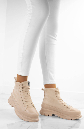 BEŻOWE WYSOKIE ZAMSZOWE TRAMPKI YUMI