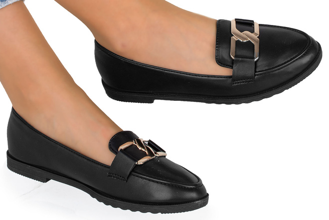 CZARNE SKÓRZANE MOKASYNY Z ŁAŃCUSZKIEM EMERY 2