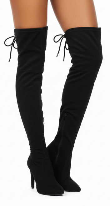 CZARNE DAMSKIE ZAMSZOWE KOZAKI NA OBCASIE ZAMEK 6