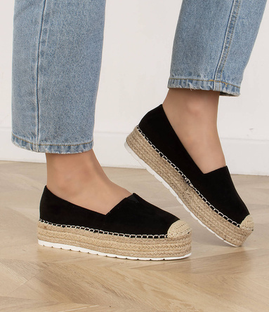 CZARNE ESPADRYLE BALERINKI TENISÓWKI WSUWANE SAVITA