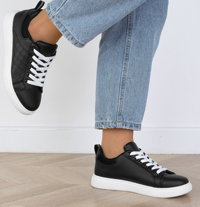 CZARNE SNEAKERSY TRAMPKI SKÓRZANE