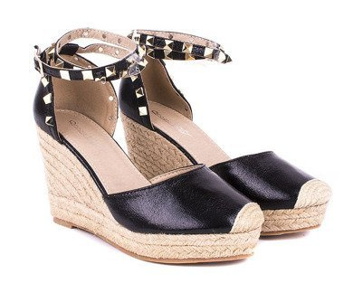 CZARNE SANDAŁY ESPADRYLE NA KOTURNIE ĆWIEKI LORISA