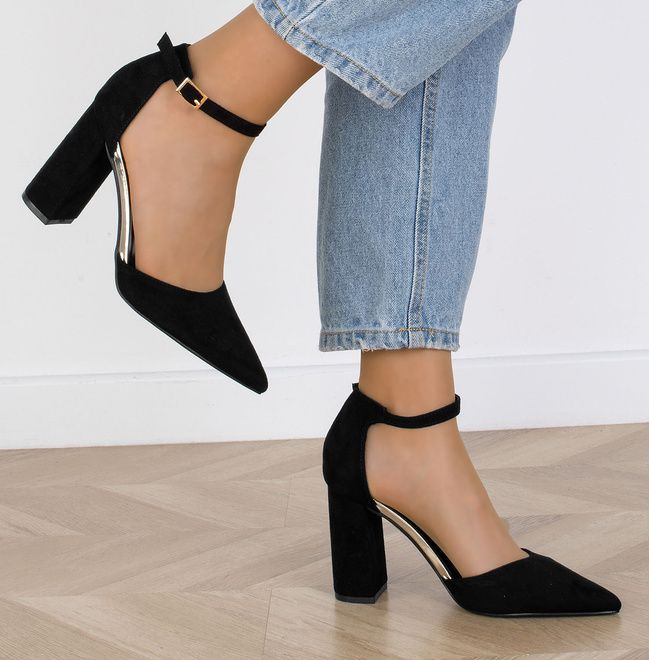 CZARNE DAMSKIE ZAMSZOWE CZÓŁENKA NA SŁUPKU NATALIA 5