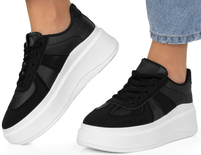 DAMSKIE CZARNE SNEAKERSY TRAMPKI SKÓRZANE FENELA 4