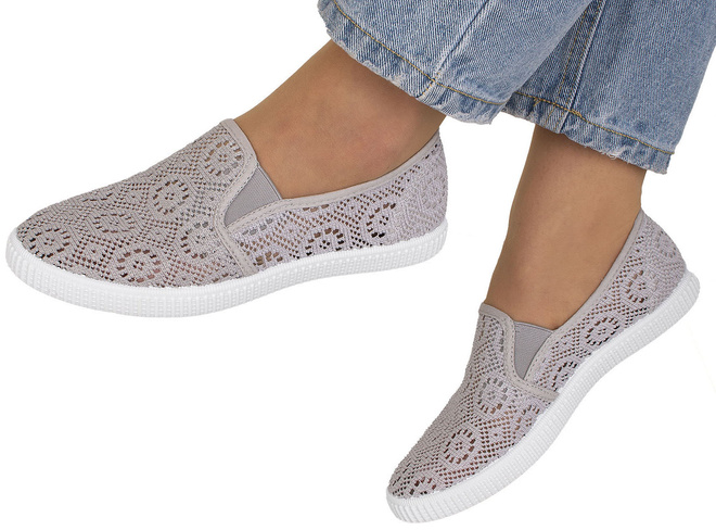 SZARE KORONKOWE BALERINKI TENISÓWKI WSUWANE ALMOR 4