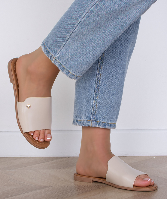 BEŻOWE KLASYCZNE KLAPKI WSUWANE DAMSKIE SKÓRZANE VERICIA