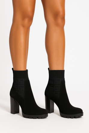 CZARNE ZAMSZOWE BOTKI  ELASTYCZNA CHOLEWKA WSUWANE FENISA