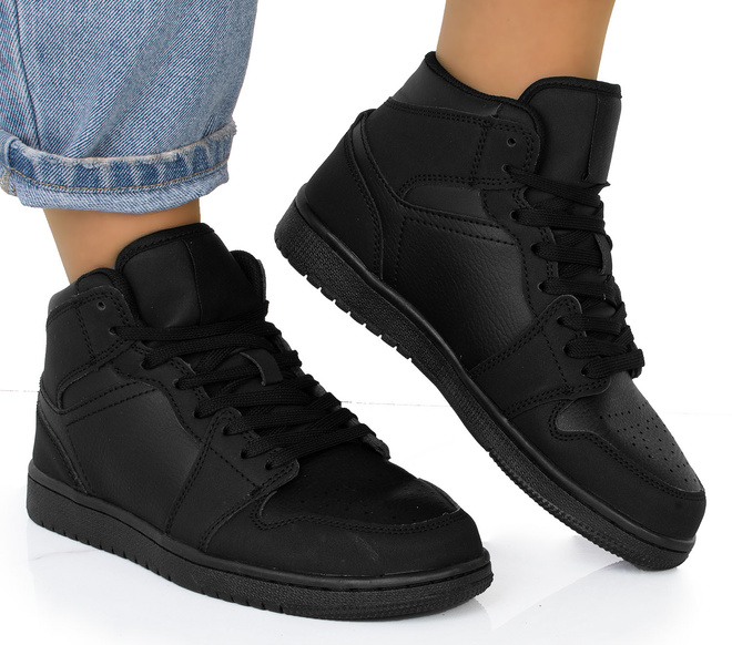 CZARNE WYSOKIE SKÓRZANE TRAMPKI NA PLATFORMIE CECRED 1