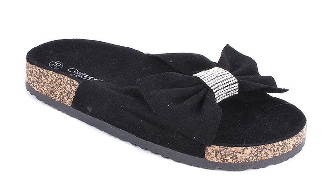 CZARNE ZAMSZOWE KLAPKI Z KOKARDĄ I CYRKONIAMI ANNIE 2