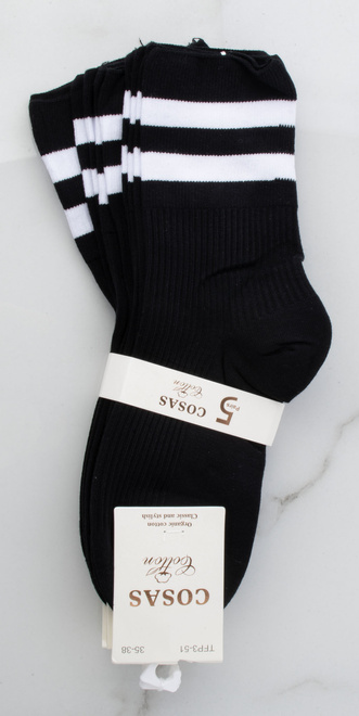 PIĘCIOPAK SKARPETY CZARNE DŁUGIE DAMSKIE Z PASKAMI BAWEŁNIANE 2