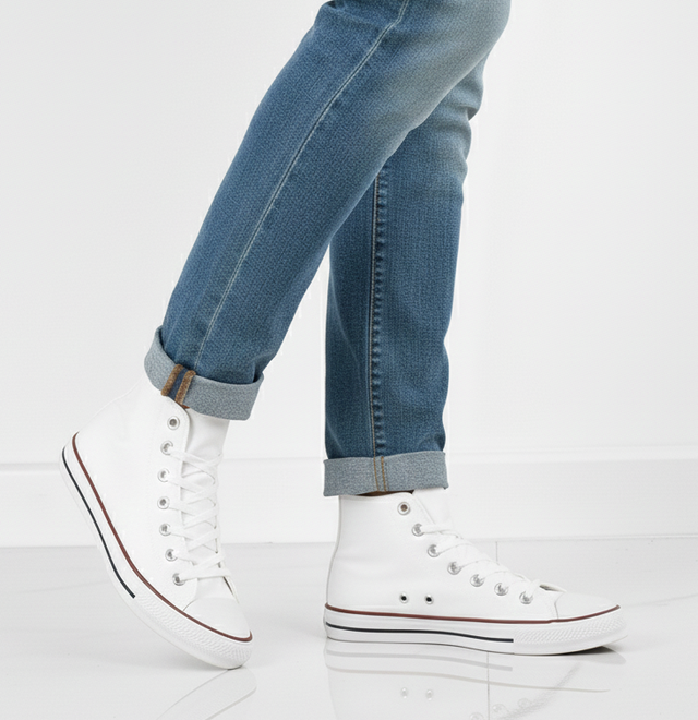 TRAMPKI BIAŁE WYSOKIE TENISÓWKI KLASYCZNE SZNUROWANE 7