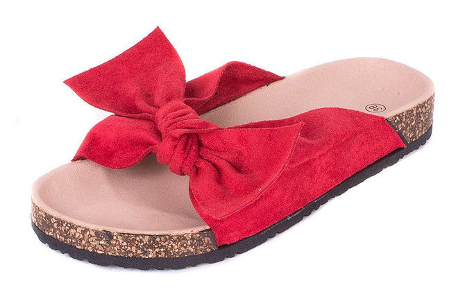 CZERWONE ZAMSZOWE KLAPKI Z KOKARDĄ ALISIA 3