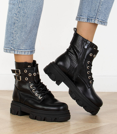 CZARNE BOTKI GLANY SKÓRZANE PLATFORMA ASHLEY