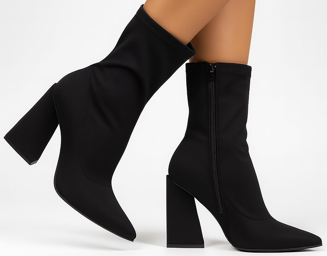 CZARNE DAMSKIE BOTKI NA SŁUPKU MATERIAŁOWE ZA KOSTKĘ ORBOLIA 1