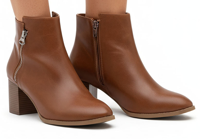 BRĄZOWE DAMSKIE BOTKI NA SŁUPKU SKÓRZANE NA ZAMEK MILWA 2