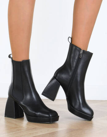 CZARNE BOTKI SKÓRZANE NA SŁUPKU PLATFORMA ODELL