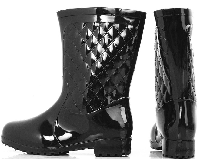 CZARNE PIKOWANE KALOSZE BOTKI 2