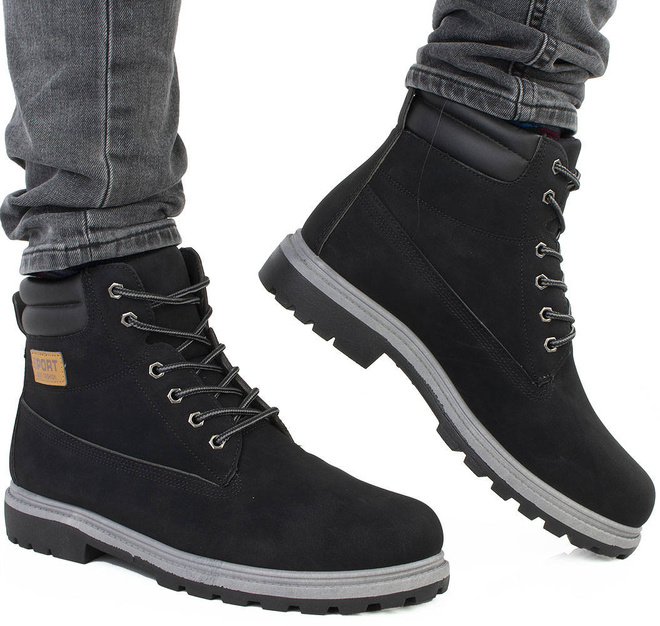 CZARNE TRAPERY BOTKI MĘSKIE SZNUROWANE 4