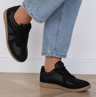 CZARNE DAMSKIE SNEAKERSY TRAMPKI SKÓRZANE DOTS