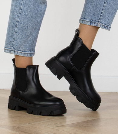 CZARNE SKÓRZANE BOTKI SZTYBLETY KLASYCZNE FREJA