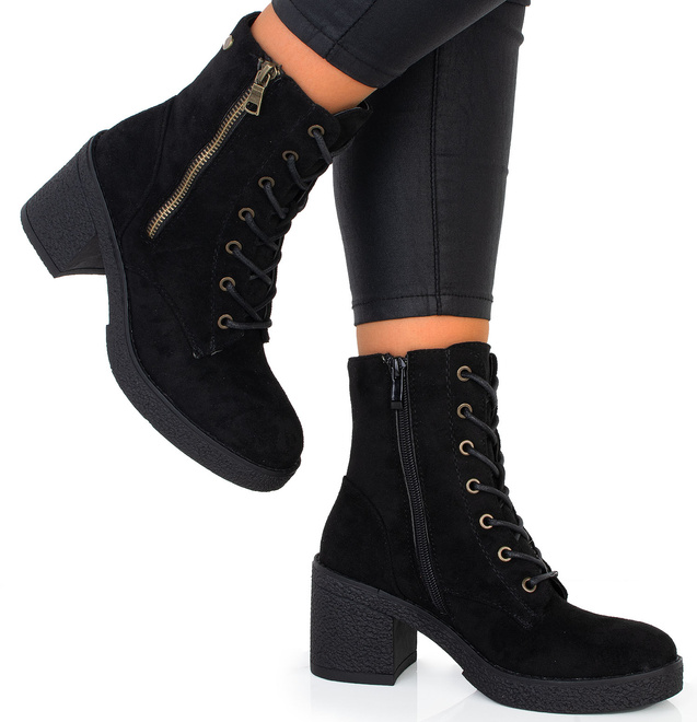 CZARNE DAMSKIE BOTKI NA SŁUPKU ZAMSZOWE VERO 2