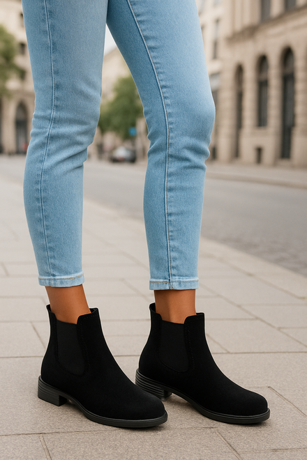 CZARNE BOTKI SZTYBLETY ZAMSZOWE KLASYCZNE WSUWANE DOLORES 5