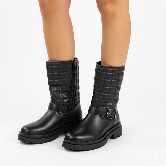 CZARNE OCIEPLANE BOTKI TRAPERY GLANY PIKOWANE LIER 2