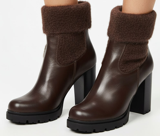  SKÓRZANE BRĄZOWE BOTKI NA OBCASIE NA SŁUPKU OCIEPLANE BIGI 4