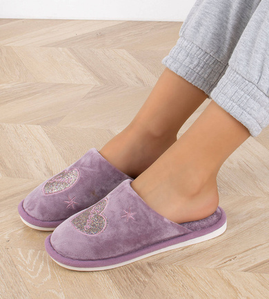 FIOLETOWEDOMOWE DAMSKIE KAPCIE Z OZDOBĄ LILIBET