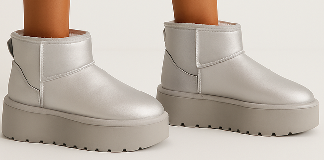 SREBRNE OCIEPLANE ŚNIEGOWCE BOTKI NA PLATFORMIE GOLD FALON 2