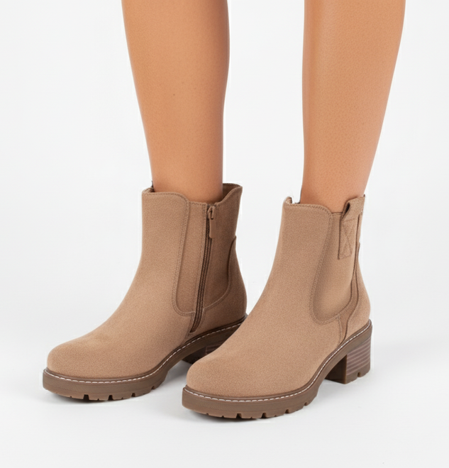 DAMSKIE BEŻOWE ZAMSZOWE BOTKI TRAPERY OCIEPLANE LAVENA